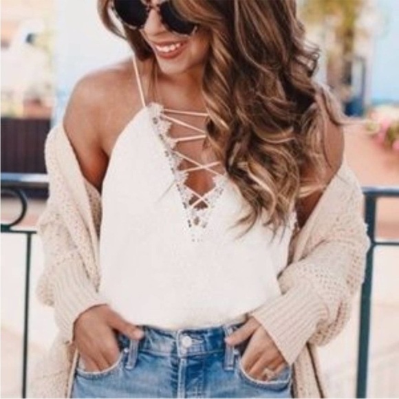 Wayf elegant White Lace-Up Women's Top - Picture 2 of 11